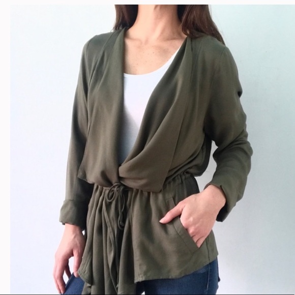 bleuh ciel Jackets & Blazers - Bleuh Ciel Green Army Waterfall Jacket Coat XS